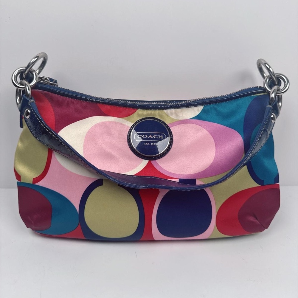 Coach Peyton Signature Multicolored Sateen Tote Scarf Print Kisslock